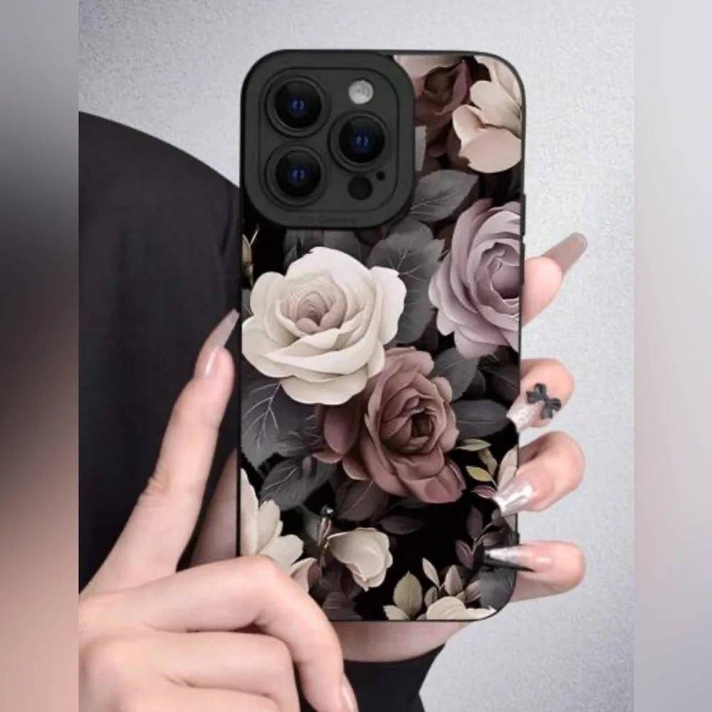 New, IPhone 16 Pro Floral Pattern Cell Phone Case - Black and Pink - Picture 2 of 3